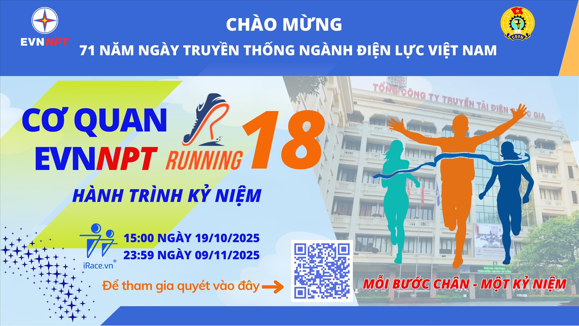 Cơ quan EVNNPT tổ chức Giải chạy online năm 2025 “Run18 – Hành trình kỷ niệm”