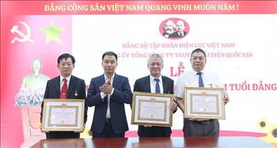 Trao Huy hiệu 40 năm và 30 năm tuổi Đảng cho 3 đảng viên thuộc Đảng ủy Tổng công ty Truyền tải điện Quốc gia