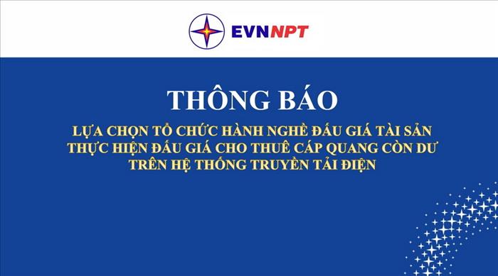 Thông báo lựa chọn tổ chức hành nghề đấu giá tài sản, thực hiện đấu giá cho thuê cáp quang còn dư trên hệ thống truyền tải điện