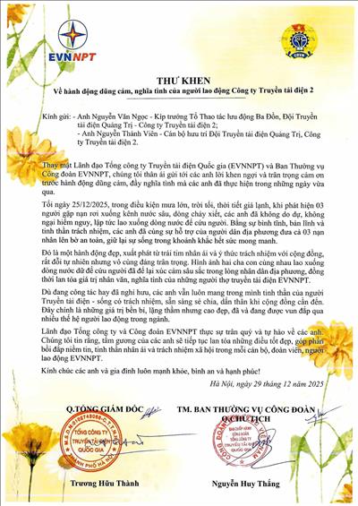 Tổng Giám đốc và Công đoàn EVNNPT kịp thời động viên hành động dũng cảm cứu người